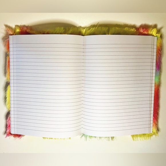 Colorful Faux Fur & Rainbow Sequined Moons Covered Hardcover Notebook Journal - Picture 7 of 7
